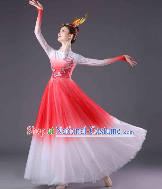 Chinese Modern Dance Costume Spring Festival Gala Opening Dance Clothing Women Group Dance Red Dress