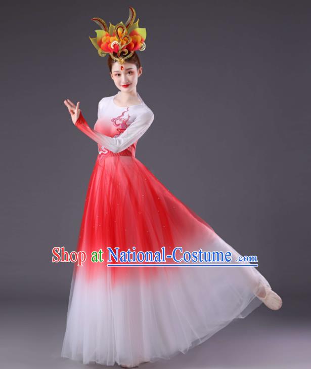 Chinese Modern Dance Costume Spring Festival Gala Opening Dance Clothing Women Group Dance Red Dress