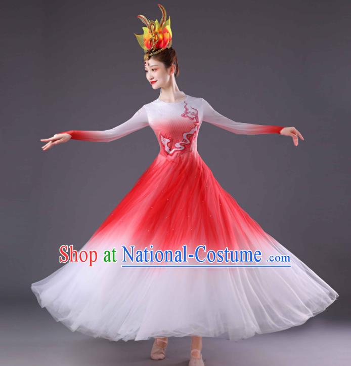 Chinese Modern Dance Costume Spring Festival Gala Opening Dance Clothing Women Group Dance Red Dress