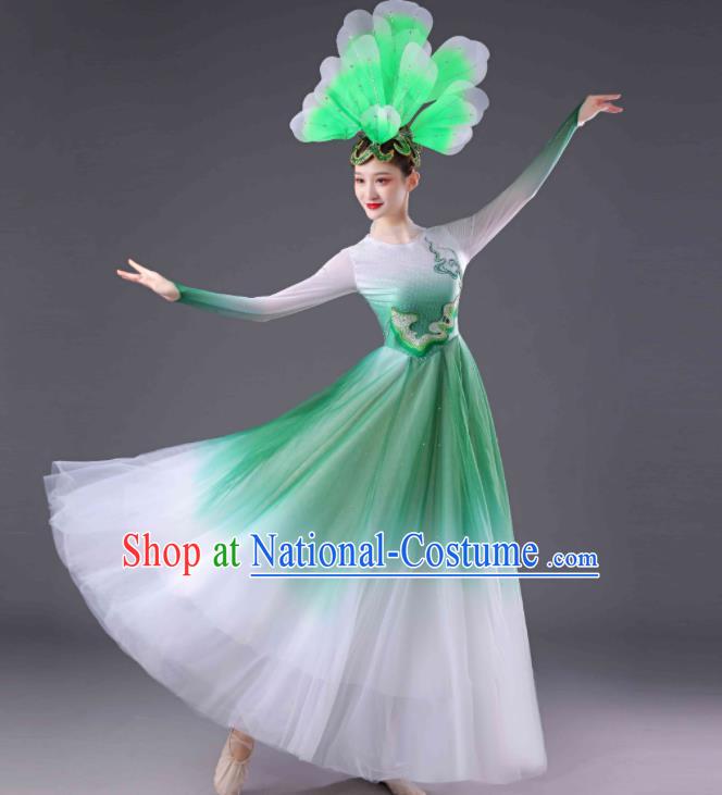 Chinese Women Group Dance Green Dress Modern Dance Costume Spring Festival Gala Opening Dance Clothing