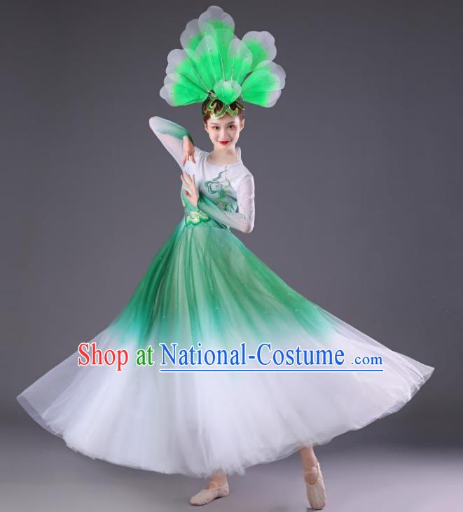 Chinese Women Group Dance Green Dress Modern Dance Costume Spring Festival Gala Opening Dance Clothing