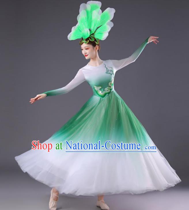 Chinese Women Group Dance Green Dress Modern Dance Costume Spring Festival Gala Opening Dance Clothing