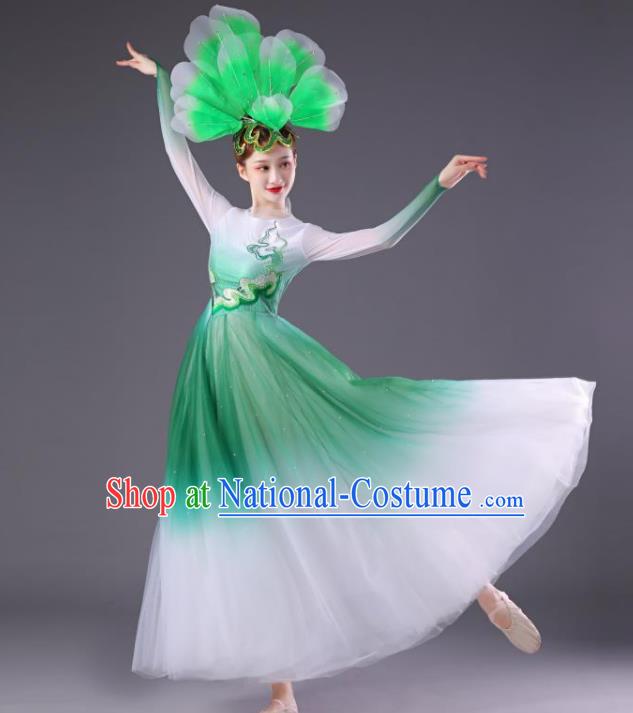 Chinese Women Group Dance Green Dress Modern Dance Costume Spring Festival Gala Opening Dance Clothing