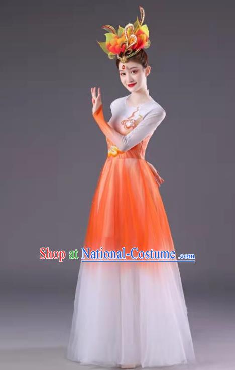 Chinese Spring Festival Gala Opening Dance Clothing Women Group Dance Orange Dress Modern Dance Costume