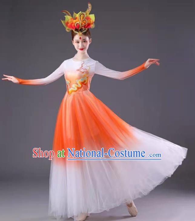 Chinese Spring Festival Gala Opening Dance Clothing Women Group Dance Orange Dress Modern Dance Costume