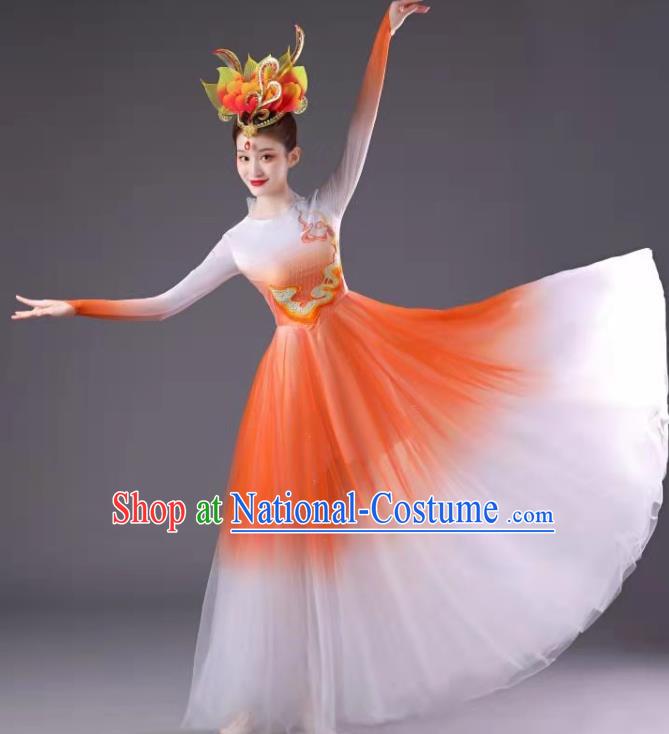 Chinese Spring Festival Gala Opening Dance Clothing Women Group Dance Orange Dress Modern Dance Costume