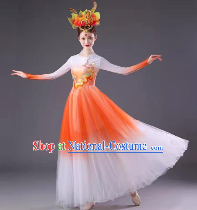 Chinese Spring Festival Gala Opening Dance Clothing Women Group Dance Orange Dress Modern Dance Costume