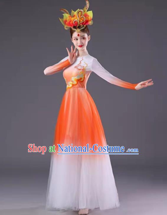 Chinese Spring Festival Gala Opening Dance Clothing Women Group Dance Orange Dress Modern Dance Costume