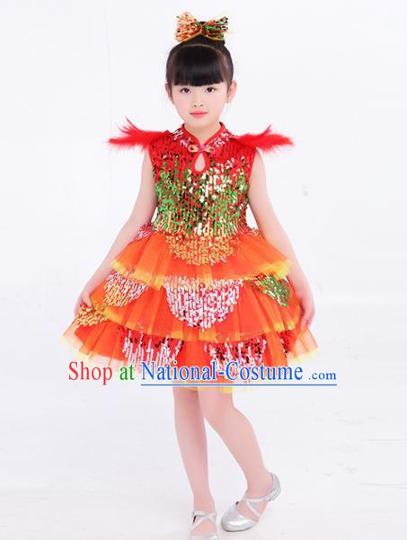 Top Modern Dance Costume Children Day Clothing Girl Dance Red Dress