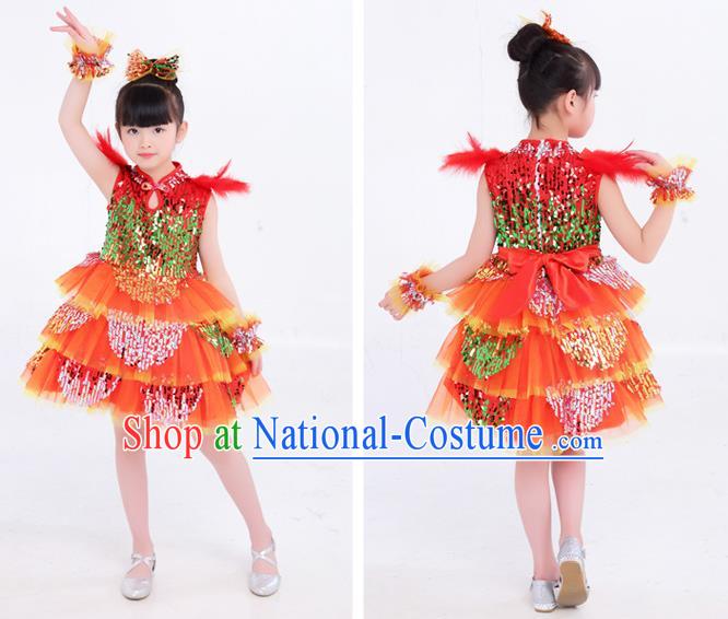 Top Modern Dance Costume Children Day Clothing Girl Dance Red Dress