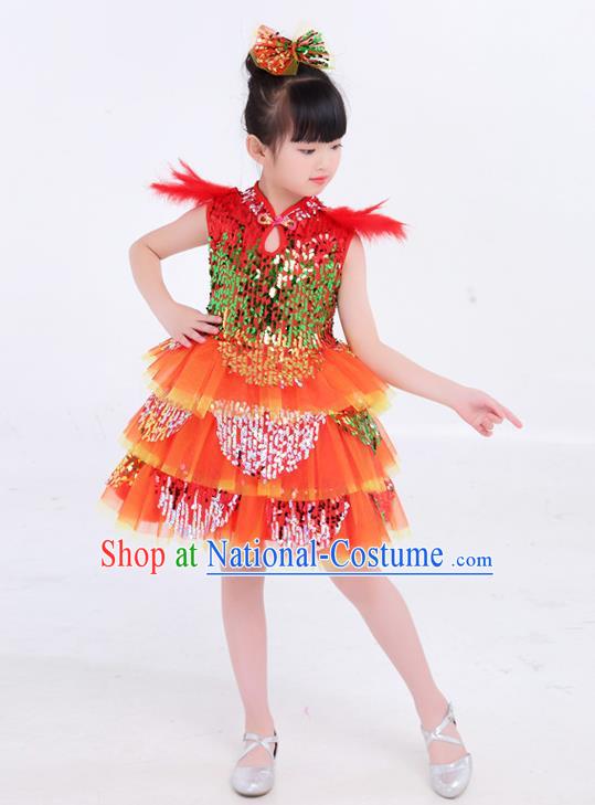 Top Modern Dance Costume Children Day Clothing Girl Dance Red Dress