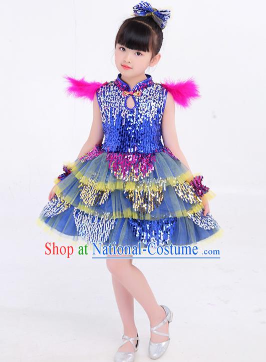 Top Girl Dance Deep Blue Dress Modern Dance Costume Children Day Clothing