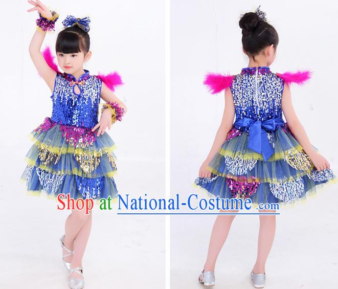 Top Girl Dance Deep Blue Dress Modern Dance Costume Children Day Clothing