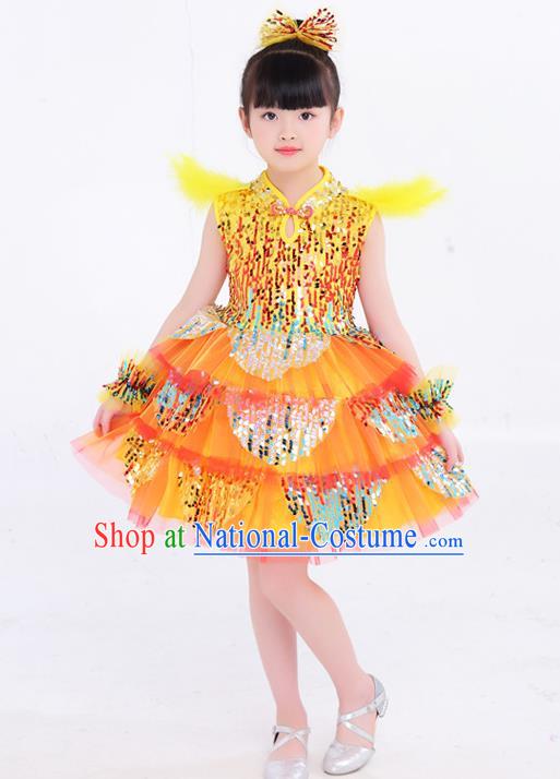 Top Children Day Performance Clothing Girl Dance Yellow Dress Modern Dance Costume