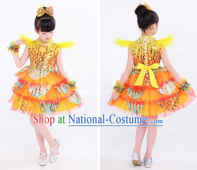 Top Children Day Performance Clothing Girl Dance Yellow Dress Modern Dance Costume