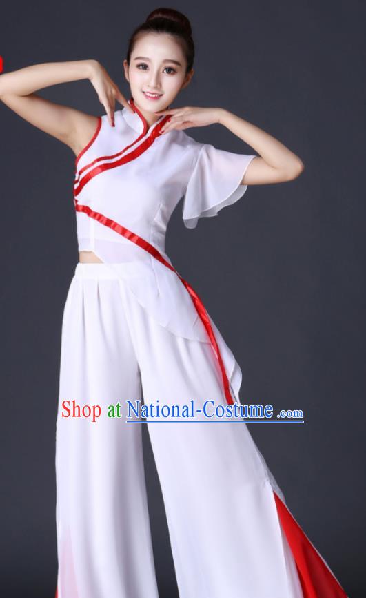 Chinese Folk Dance White Outfit Yangko Dance Costume Women Fan Dance Clothing