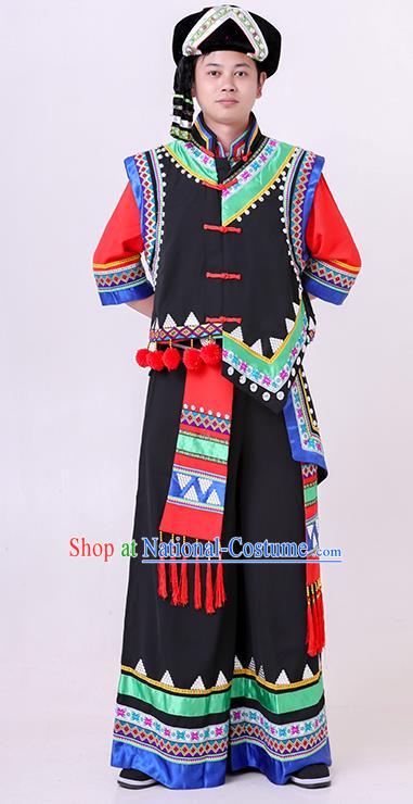 Chinese Miao Nationality Dance Costume Ethnic Male Festival Clothing Folk Dance Black Outfit