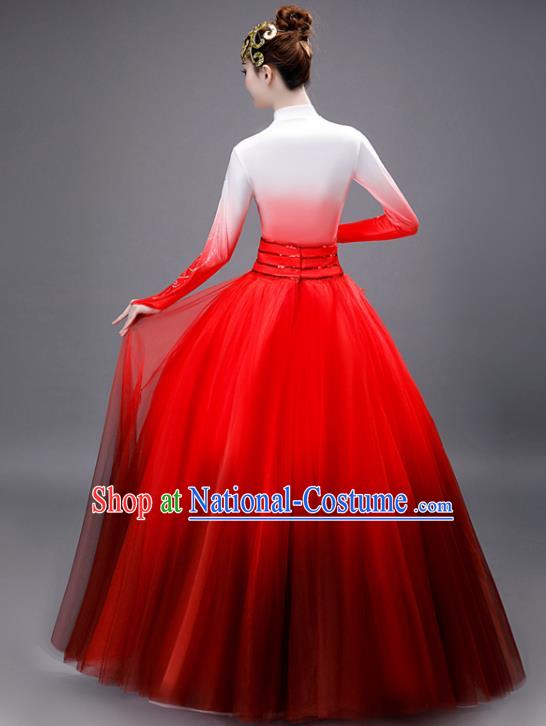 Chinese Women Group Dance Clothing Modern Dance Red Dress Opening Dance Stage Performance Costume