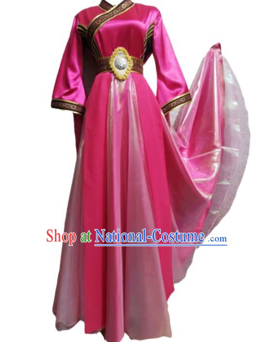 Chinese Classical Dance Magenta Dress Fan Dance Garment Costumes Women Stage Performance Clothing