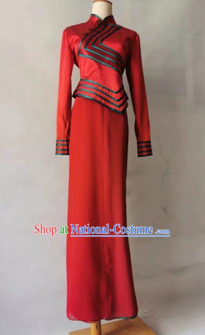 Chinese Folk Dance Red Outfit Yangko Dance Garment Costumes Woman Stage Performance Clothing