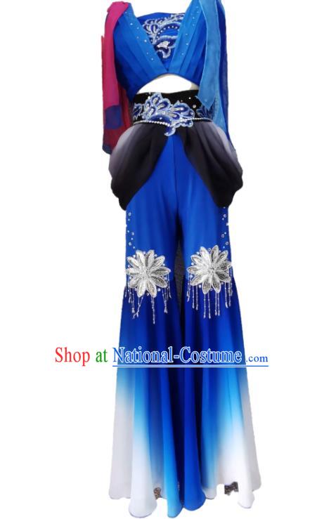 Chinese Dunhuang Stage Performance Deep Blue Outfit Flying Apsaras Dance Garment Costumes Classical Dance Clothing