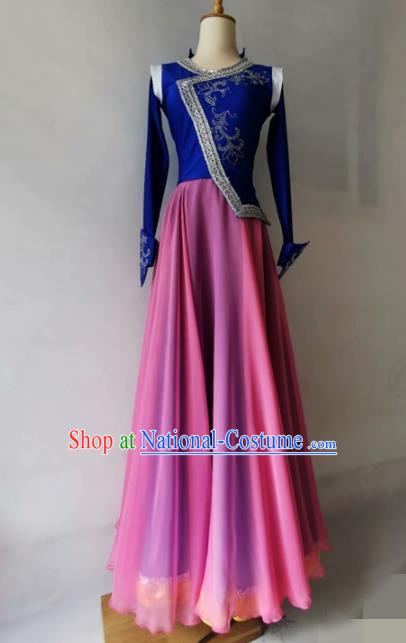 Chinese Mongolian Dance Pink Dress Mongol Nationality Dance Garment Costume Stage Performance Clothing