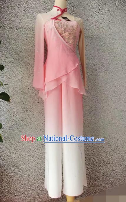 Chinese Stage Performance Clothing Folk Dance Pink Outfit Fan Dance Garment Costumes