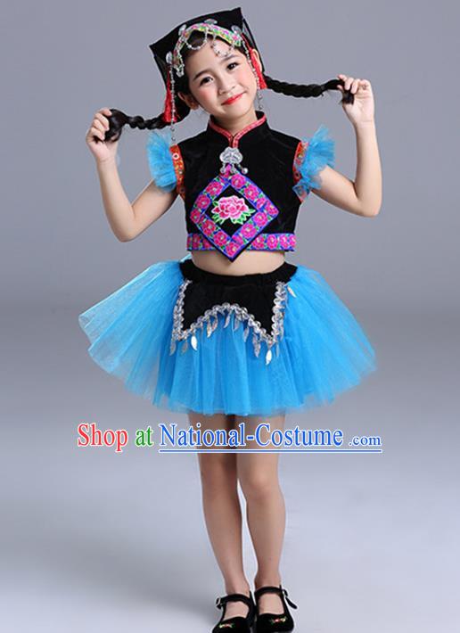 Chinese Daur Nationality Dance Outfit Ethnic Girl Folk Dance Costume Stage Performance Clothing