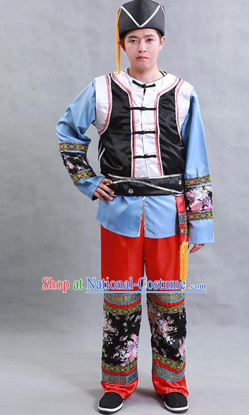 Chinese Hmong Ethnic Male Folk Dance Costume Festival Stage Performance Clothing Miao Nationality Dance Outfit