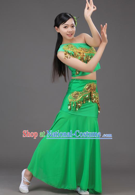 Chinese Dai Nationality Peacock Dance Green Outfit Yunnan Ethnic Folk Dance Dress Pavane Stage Performance Clothing