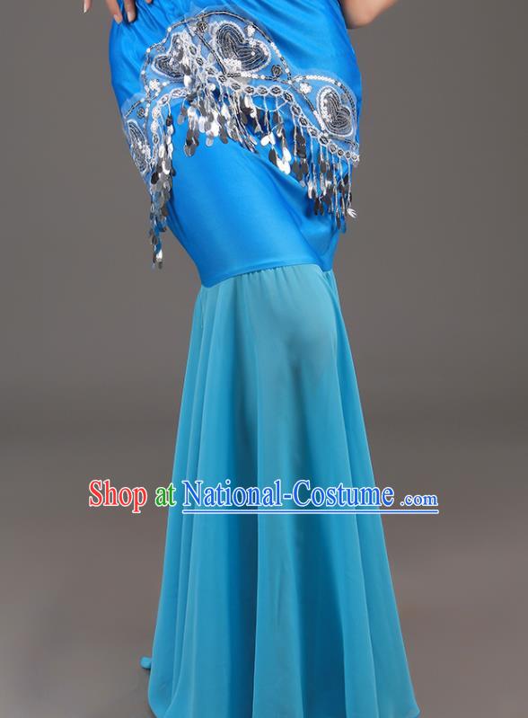 Chinese Pavane Stage Performance Clothing Dai Nationality Peacock Dance Blue Outfit Yunnan Ethnic Folk Dance Dress