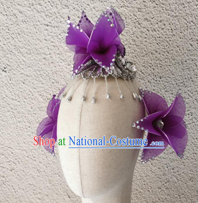 China Classical Dance Hair Accessories Magic Aster Dance Headpieces Stage Performance Purple Headwear