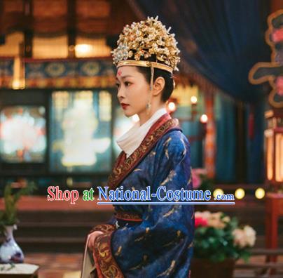 Chinese Tang Dynasty Wedding Garment Costumes Ancient Bride and Groom Clothing and Headpieces Complete Set