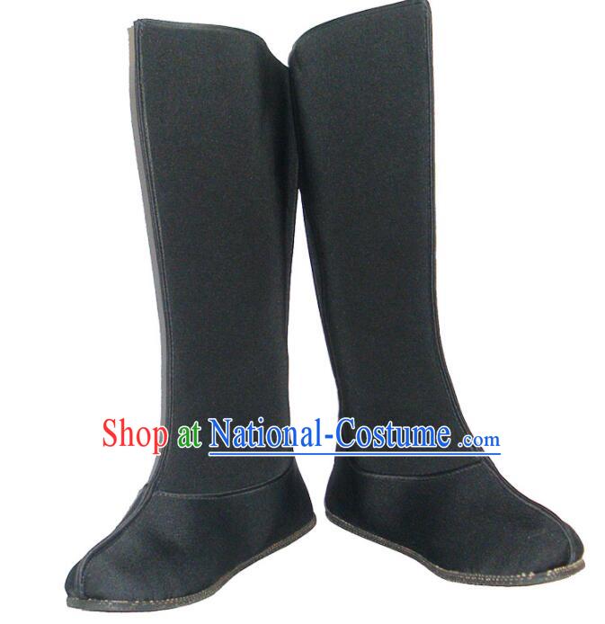 Chinese Traditional Boots Ancient Swordsman Shoes Handmade Hanfu Black Boots for Men