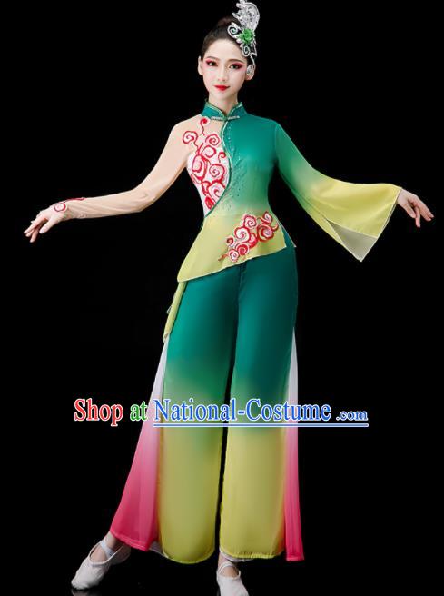 Chinese Jasmine Flower Dance Suit Women Group Dance Clothing Yangko Dance Green Outfit Folk Dance Costume