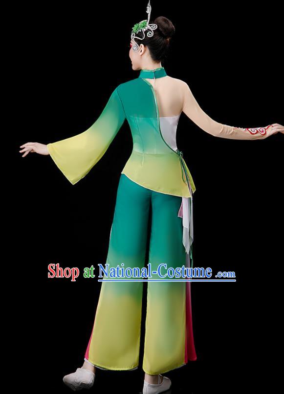 Chinese Jasmine Flower Dance Suit Women Group Dance Clothing Yangko Dance Green Outfit Folk Dance Costume