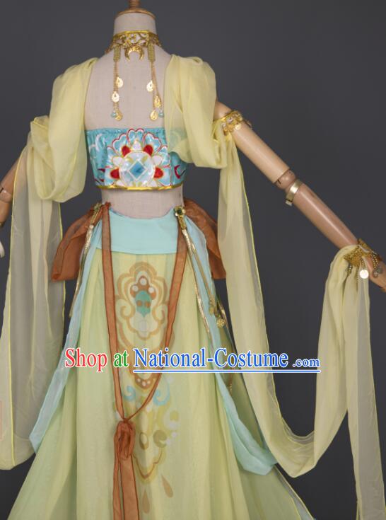 Chinese Handmade Dunhuang Dance Costume Dun Huang Flying Apsaras Dance Yellow Chiffon Dress Classical Dance Clothing