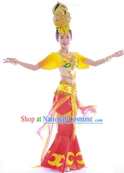 Chinese Dun Huang Flying Apsaras Dance Outfit Classical Dance Clothing Handmade Pipa Dance Costume and Headpiece