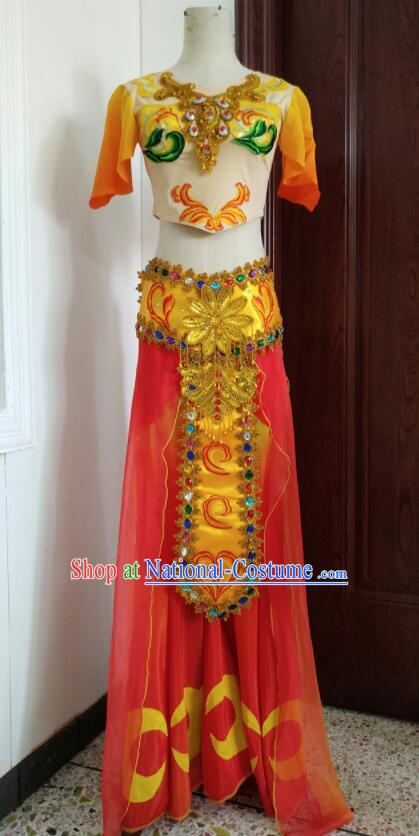 Chinese Dun Huang Flying Apsaras Dance Outfit Classical Dance Clothing Handmade Pipa Dance Costume and Headpiece