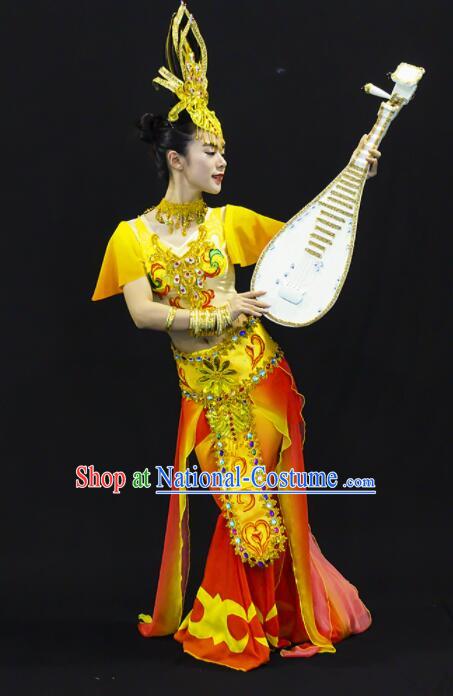 Chinese Dun Huang Flying Apsaras Dance Outfit Classical Dance Clothing Handmade Pipa Dance Costume and Headpiece