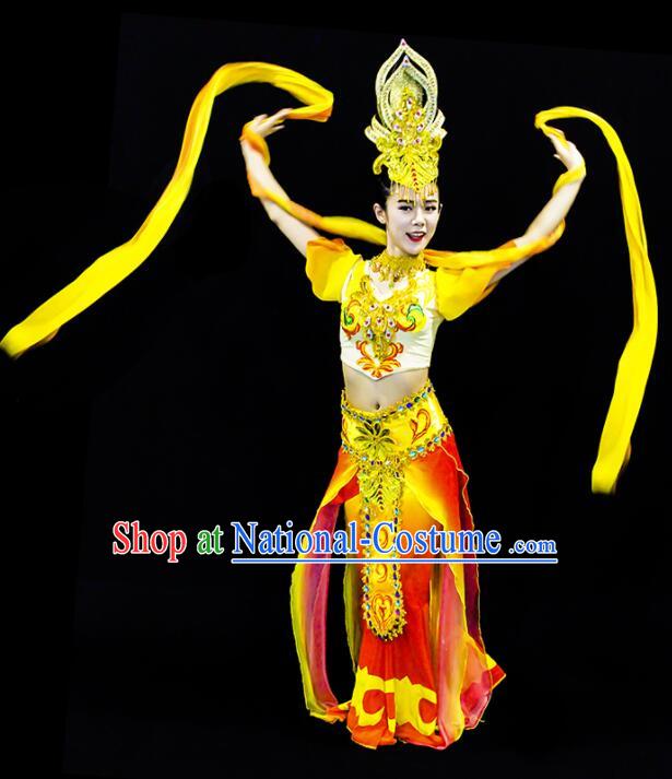 Chinese Dun Huang Flying Apsaras Dance Outfit Classical Dance Clothing Handmade Pipa Dance Costume and Headpiece