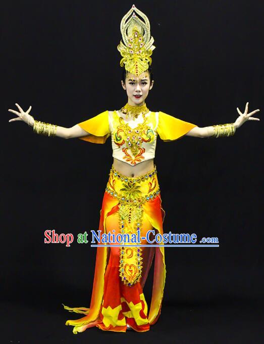 Chinese Dun Huang Flying Apsaras Dance Outfit Classical Dance Clothing Handmade Pipa Dance Costume and Headpiece