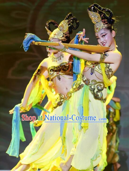 Chinese Classical Dance Clothing Traditional Pipa Dance Costume Dun Huang Flying Apsaras Dance Yellow Outfit