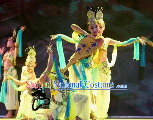 Chinese Classical Dance Clothing Traditional Pipa Dance Costume Dun Huang Flying Apsaras Dance Yellow Outfit