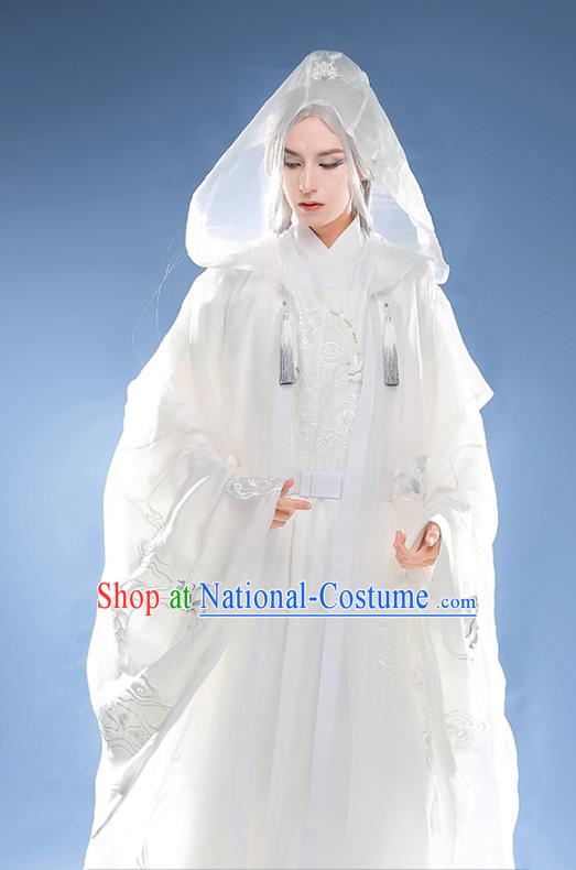 Chinese Ancient Noble Childe White Garments Traditional Embroidery Hanfu Clothing Ming Dynasty Prince Historical Costumes