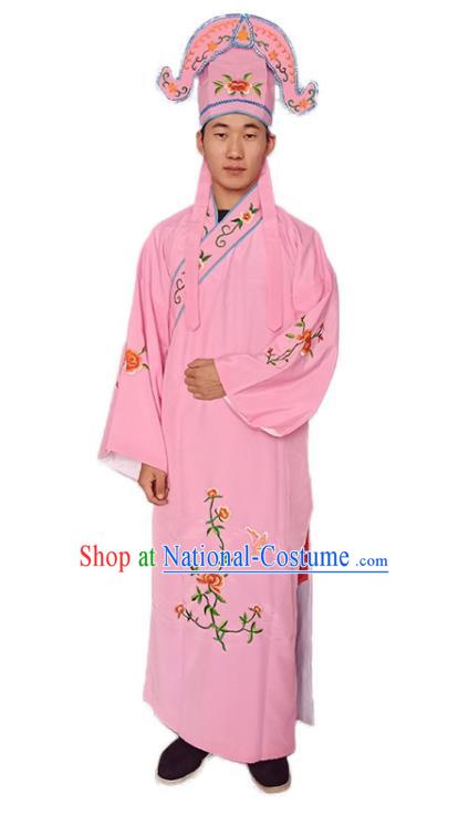 Chinese Beijing Opera Clothing Ancient Scholar Pink Robe and Headwear