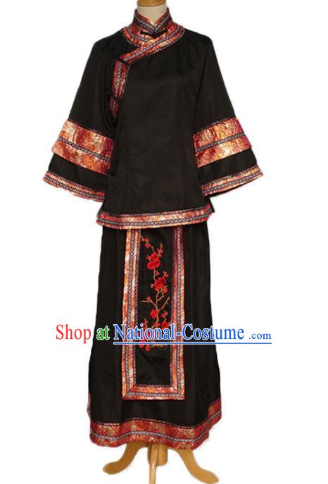 Chinese Republican Young Mistress Clothing Ancient Noble Woman Costumes Traditional Black Xiuhe Suit Garments