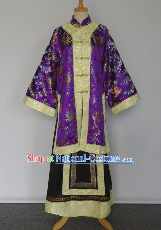 Chinese Traditional Noble Woman Purple Outfit Ancient Young Mistress Clothing Late Qing Dynasty Garment Costumes