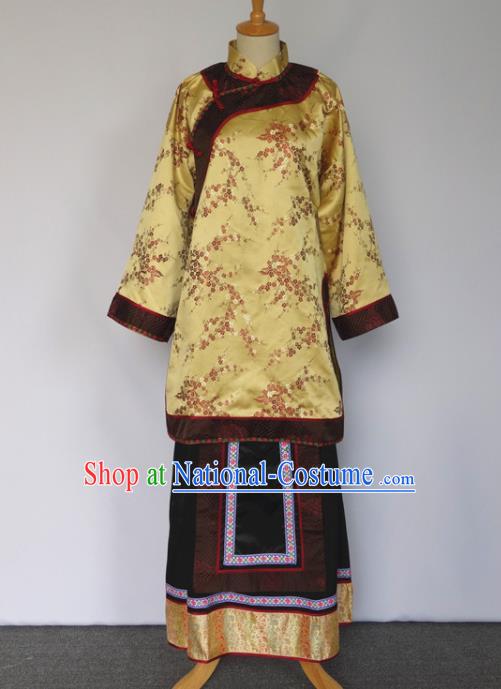 Chinese Late Qing Dynasty Garment Costumes Traditional Noble Woman Yellow Outfit Ancient Young Mistress Clothing