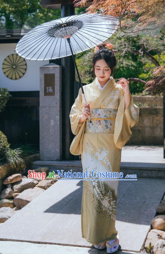 Japanese Ginger Kimono Japan Summer Festival Young Lady Yukata Dress Traditional Garment